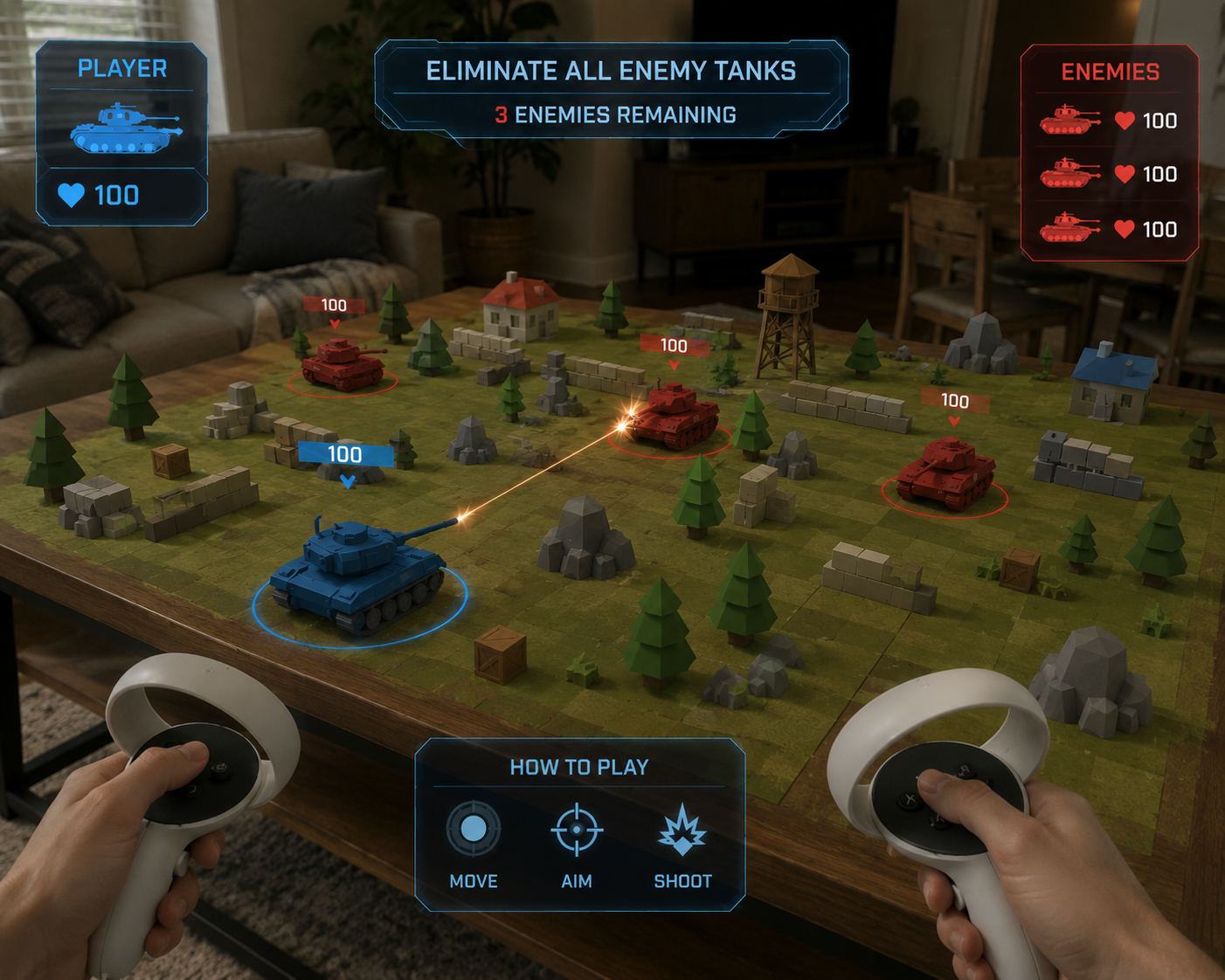 TanksXR mixed reality tank battle gameplay on a table